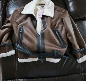Brown Faux Leather Jacket with Shearling Lining